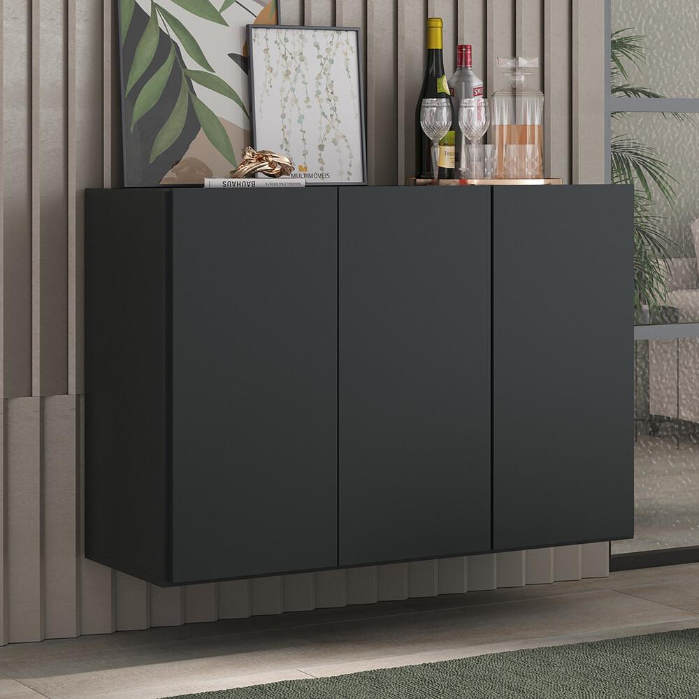 Aparador Buffet 3 Portas Suspenso Veneza Multimóveis V1008 Preto