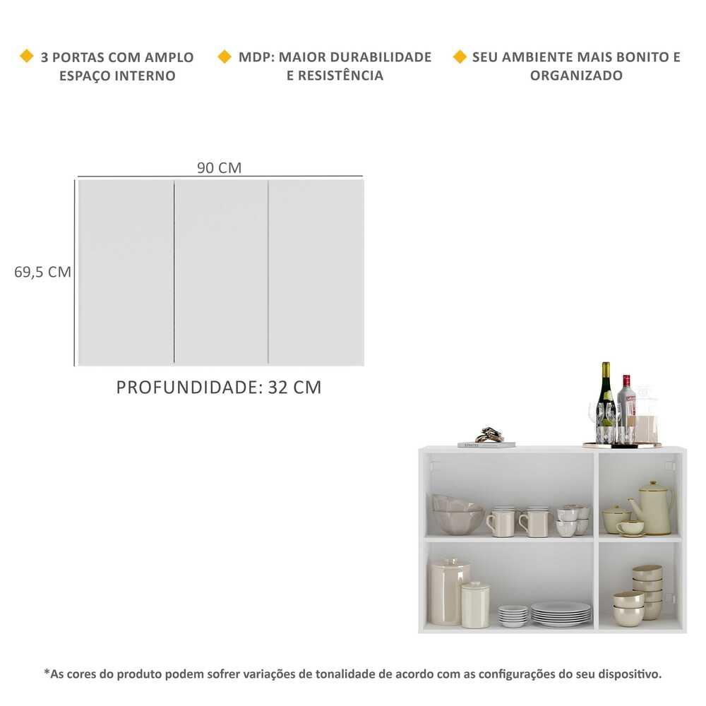Aparador Buffet 3 Portas Veneza Multimóveis MP1007 Branco