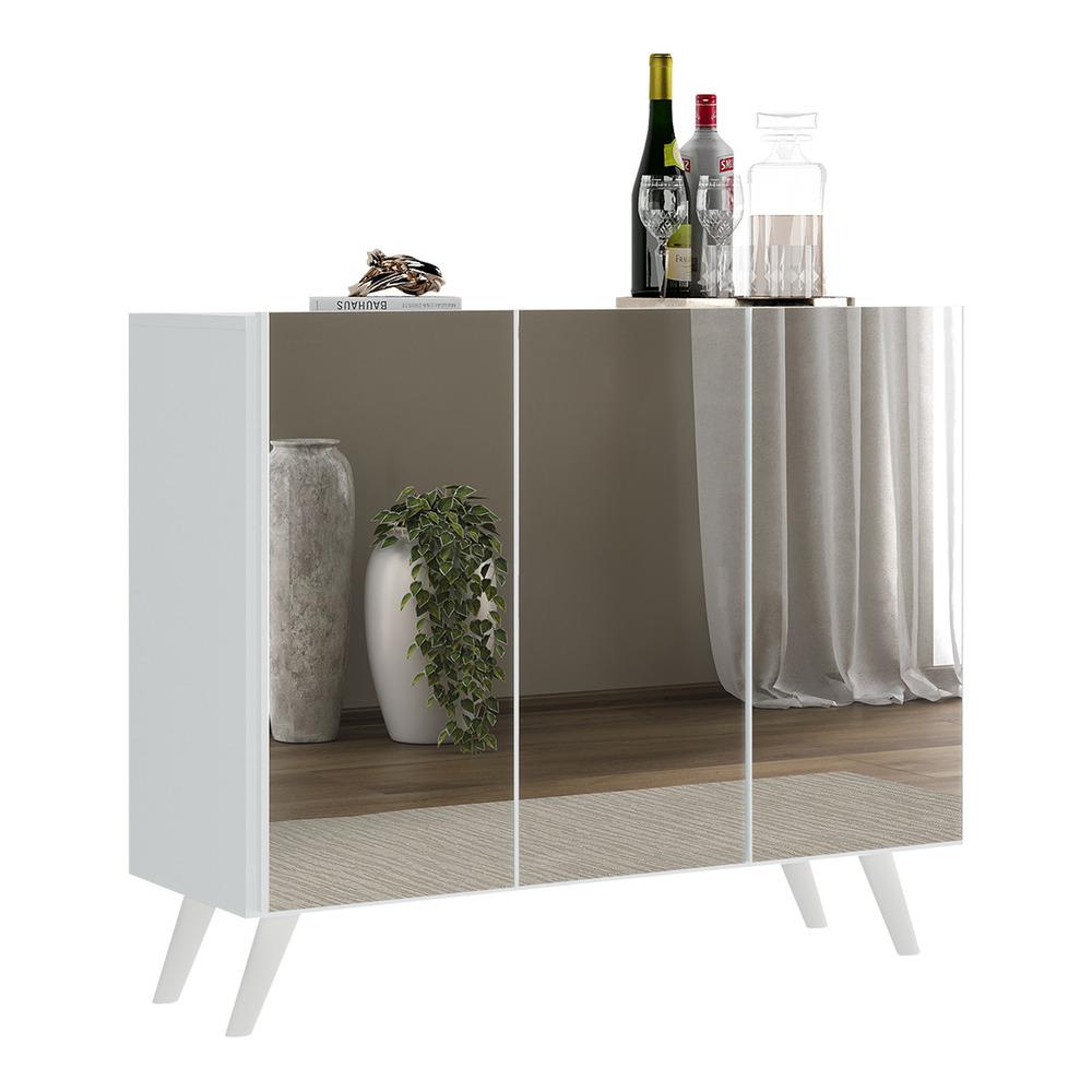 Aparador Buffet 3 Portas com Espelho Retrô Vegas Multimóveis MP1013 Branco