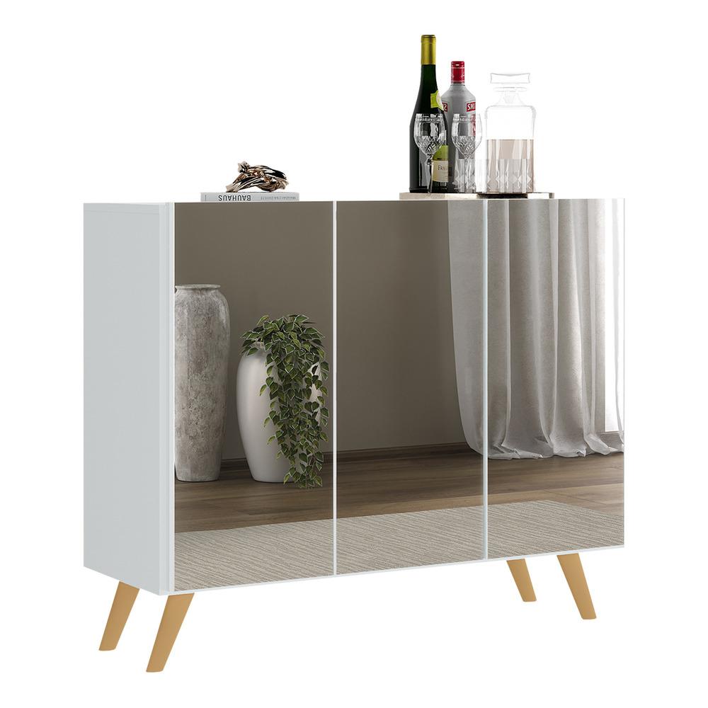 Aparador Buffet 3 Portas com Espelho Retrô Vegas Multimóveis MP1013 Branco/Natural