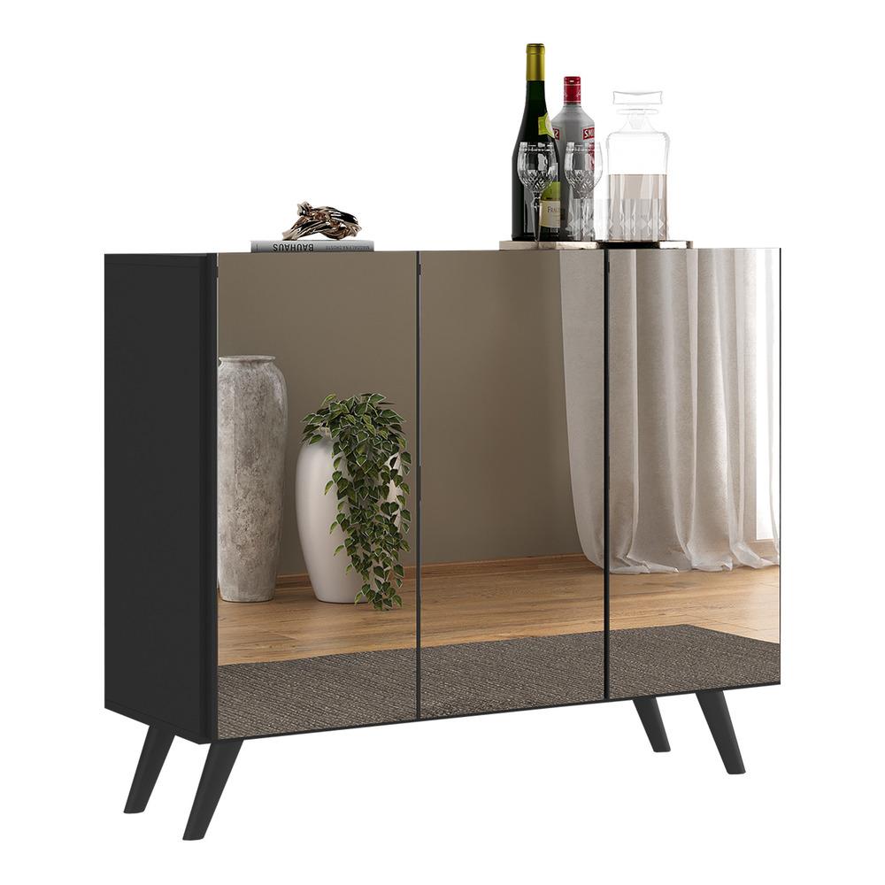 Aparador Buffet 3 Portas com Espelho Retrô Vegas Multimóveis MP1013 Preto