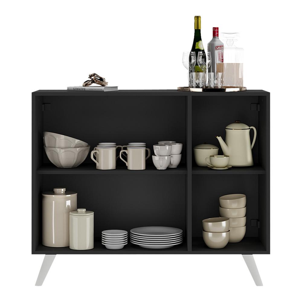 Aparador Buffet 3 Portas com Espelho Retrô Vegas Multimóveis MP1013 Preto/Branco