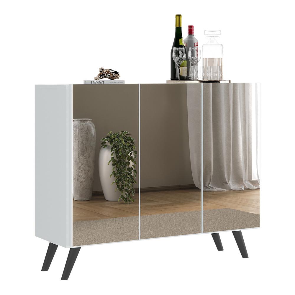 Aparador Buffet 3 Portas com Espelho Retrô Vegas Multimóveis V1013 Branco/Preto