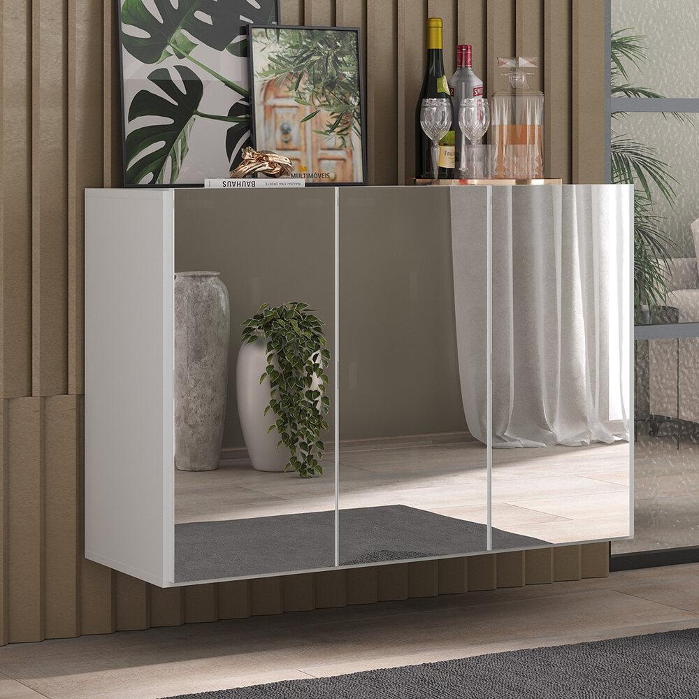 Aparador Buffet 3 Portas com Espelho Suspenso Vegas Multimóveis V1012 Branco