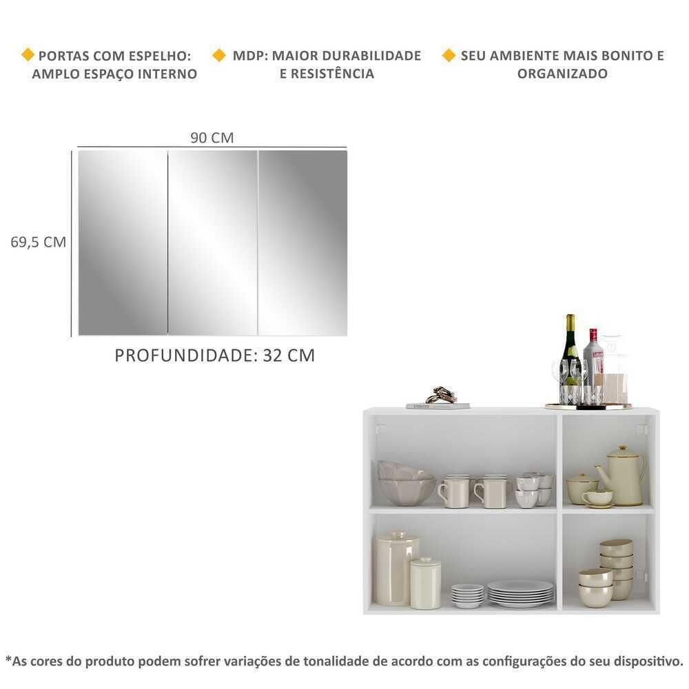Aparador Buffet 3 Portas com Espelho Vegas Multimóveis MP1011 Branco