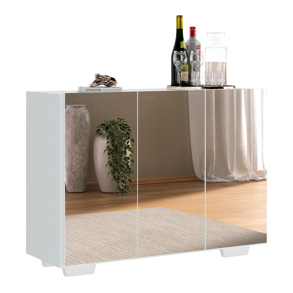 Aparador Buffet 3 Portas com Espelho e Pés Quadrados Vegas Multimóveis MP1014 Branco