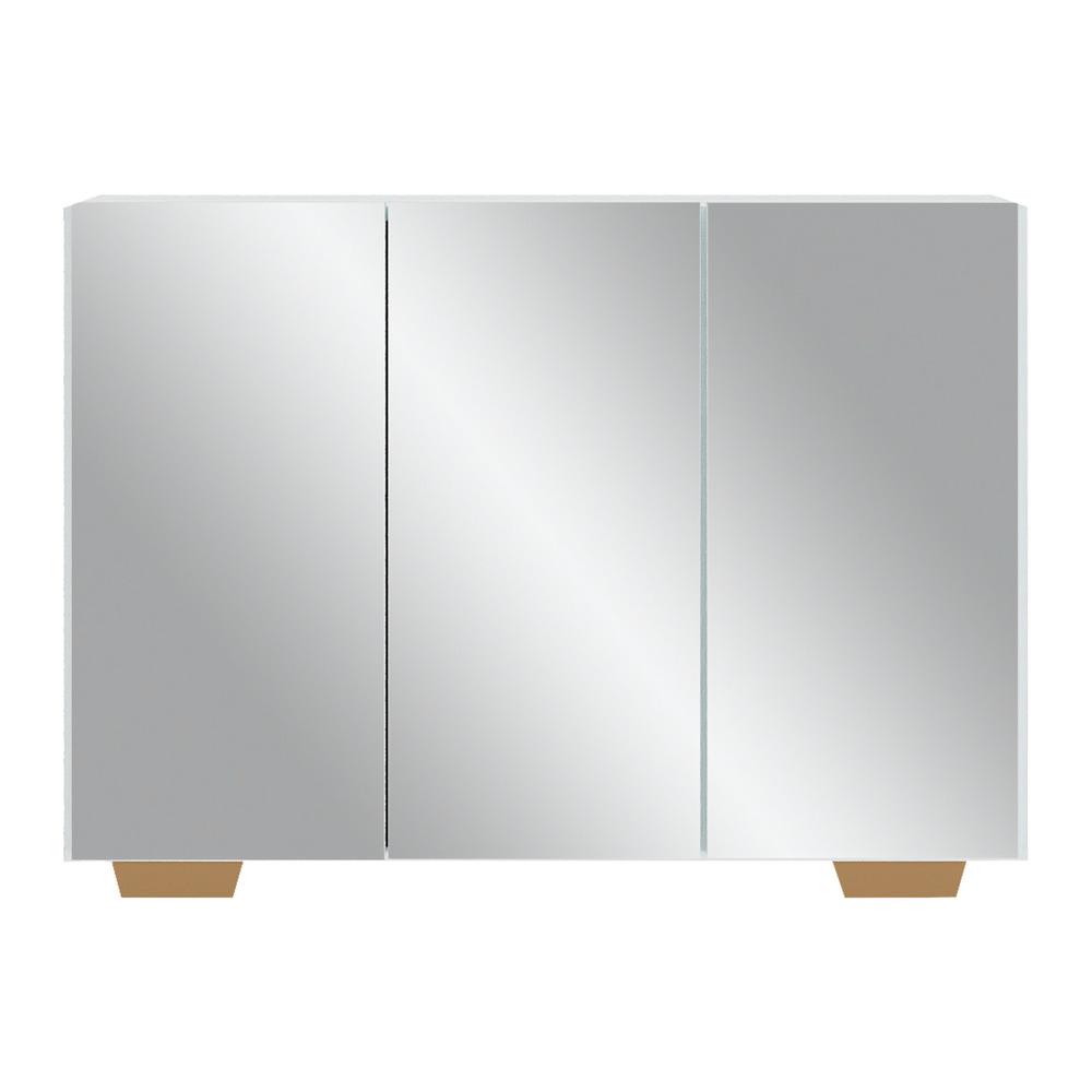 Aparador Buffet 3 Portas com Espelho e Pés Quadrados Vegas Multimóveis MP1014 Branco/Natural