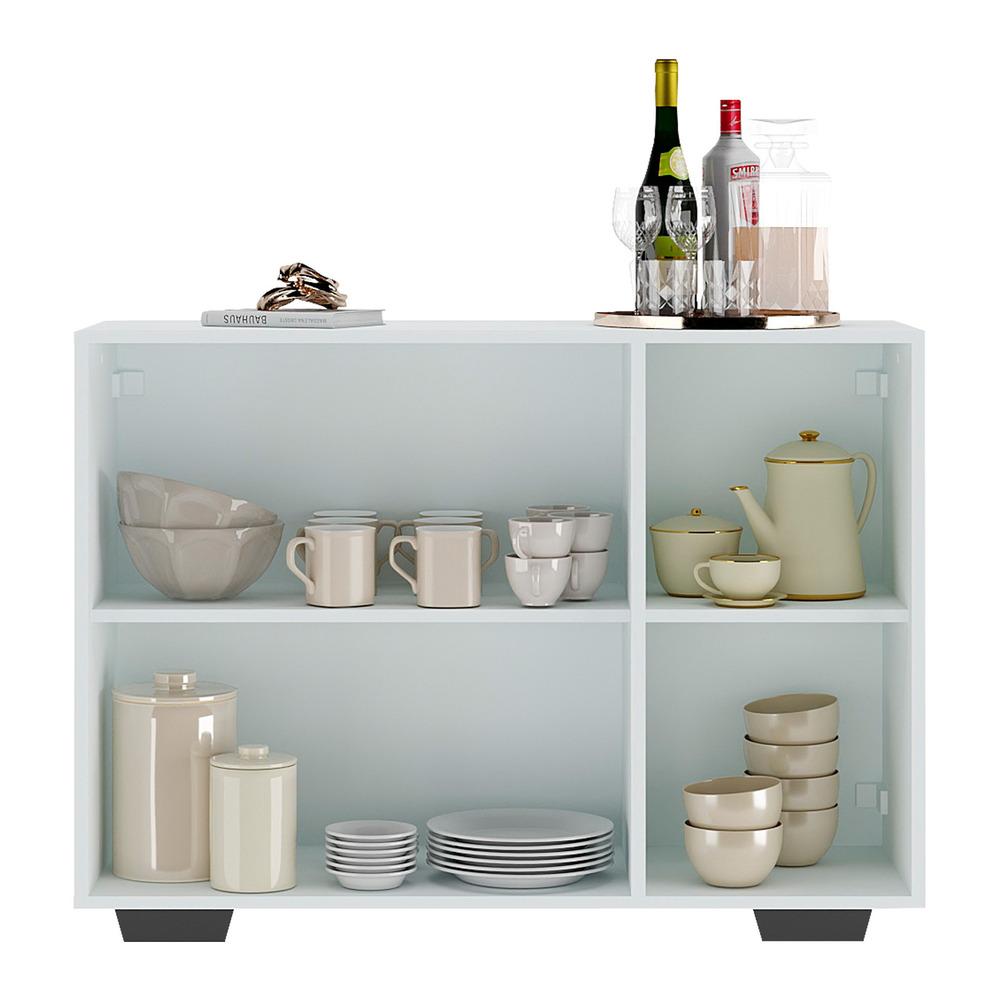 Aparador Buffet 3 Portas com Espelho e Pés Quadrados Vegas Multimóveis MP1014 Branco/Preto