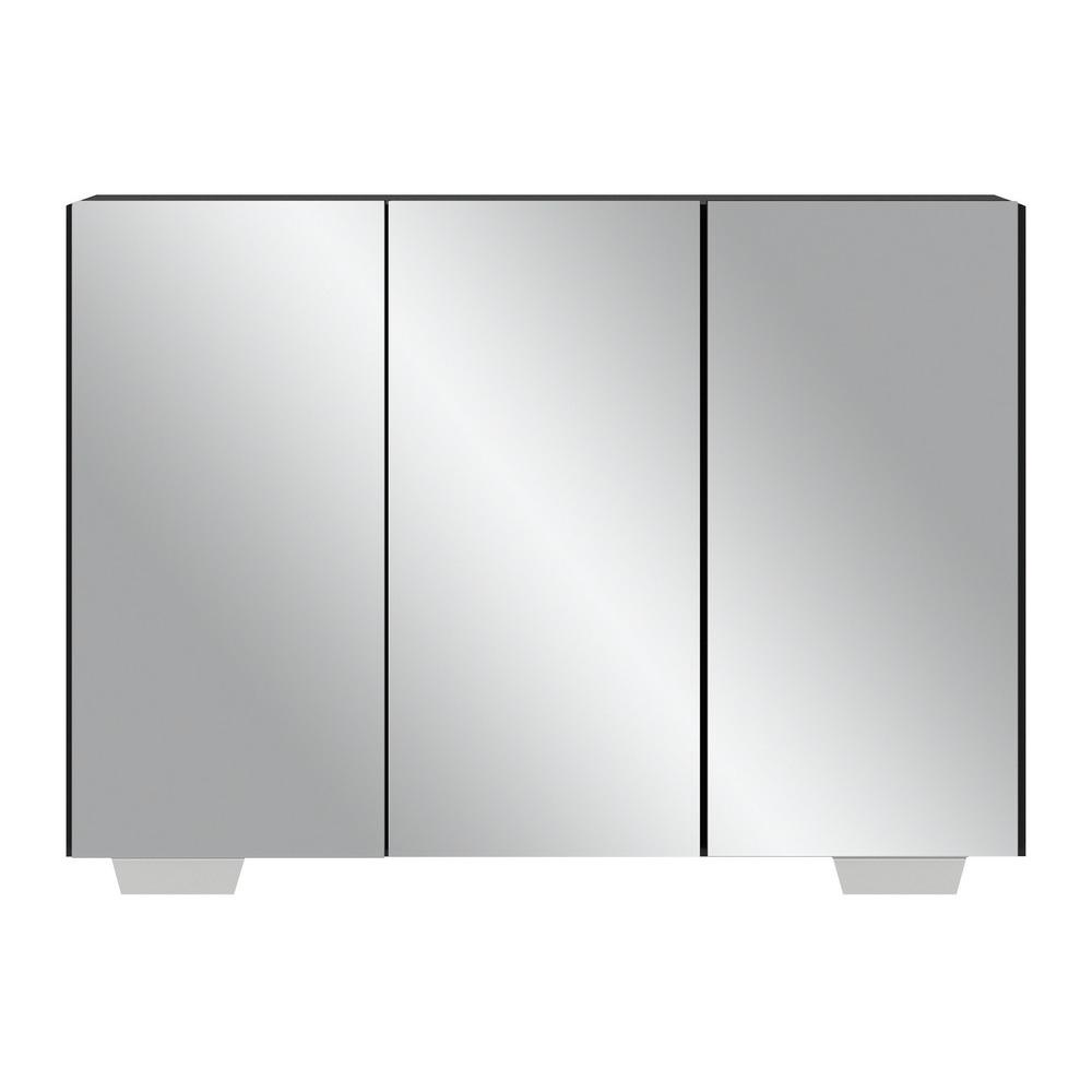 Aparador Buffet 3 Portas com Espelho e Pés Quadrados Vegas Multimóveis MP1014 Preto/Branco