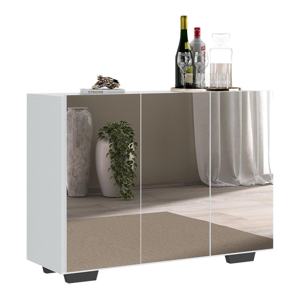 Aparador Buffet 3 Portas com Espelho e Pés Quadrados Vegas Multimóveis V1014 Branco/Preto