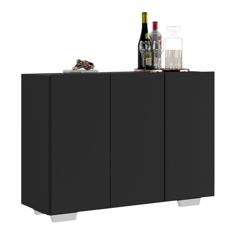 Aparador Buffet 3 Portas com Pés Quadrados Veneza Multimóveis MP1010 Preto/Branco
