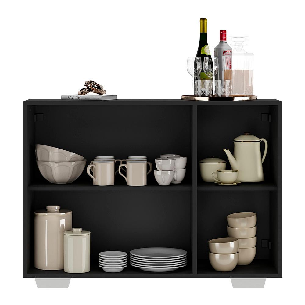 Aparador Buffet 3 Portas com Pés Quadrados Veneza Multimóveis MP1010 Preto/Branco