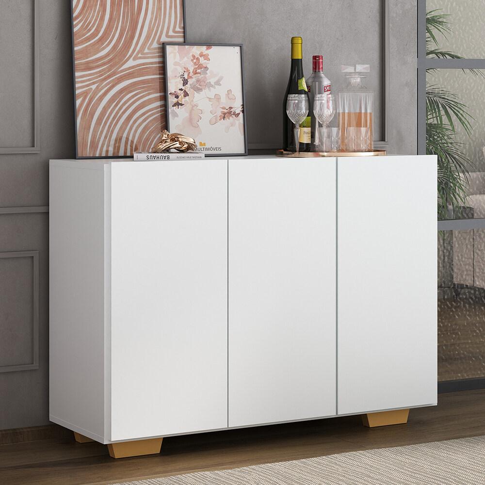 Aparador Buffet 3 Portas com Pés Quadrados Veneza Multimóveis V1010 Branco/Natural