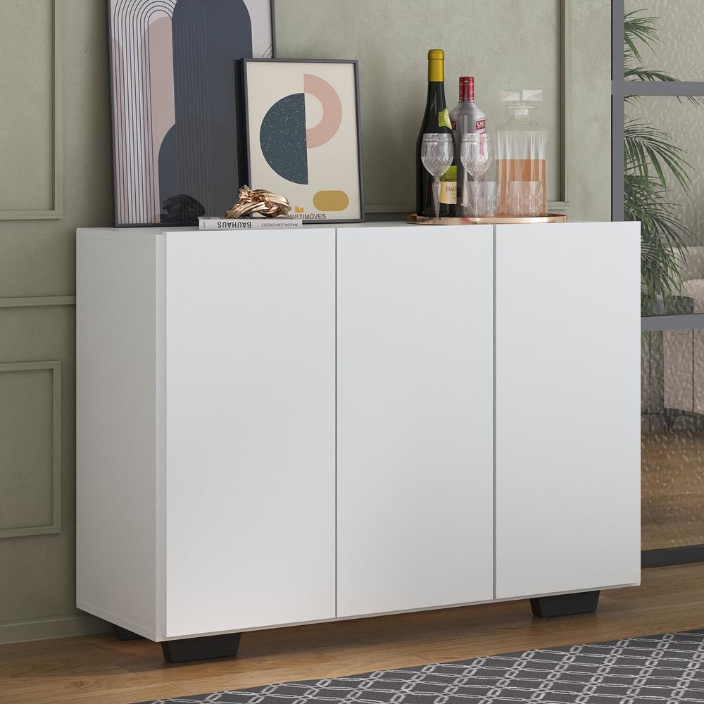 Aparador Buffet 3 Portas com Pés Quadrados Veneza Multimóveis V1010 Branco/Preto