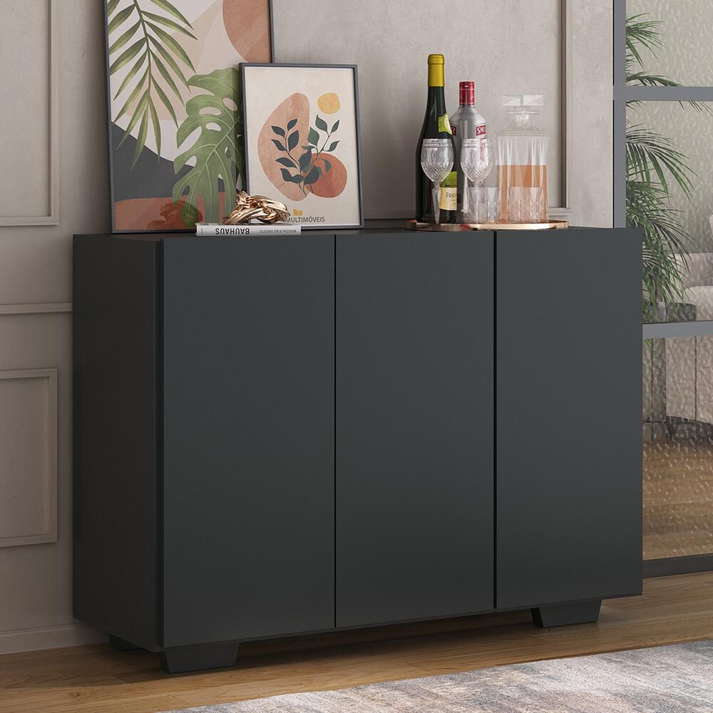 Aparador Buffet 3 Portas com Pés Quadrados Veneza Multimóveis V1010 Preto
