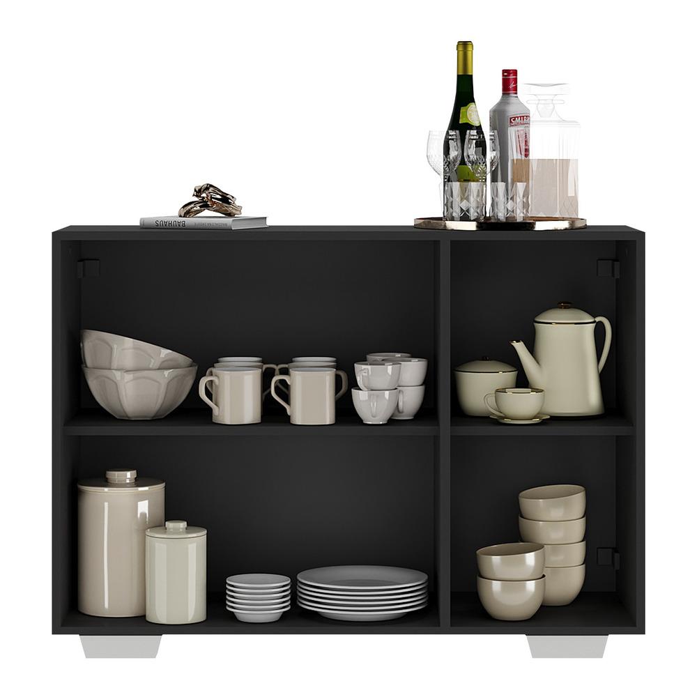 Aparador Buffet 3 Portas com Pés Quadrados Veneza Multimóveis V1010 Preto/Branco