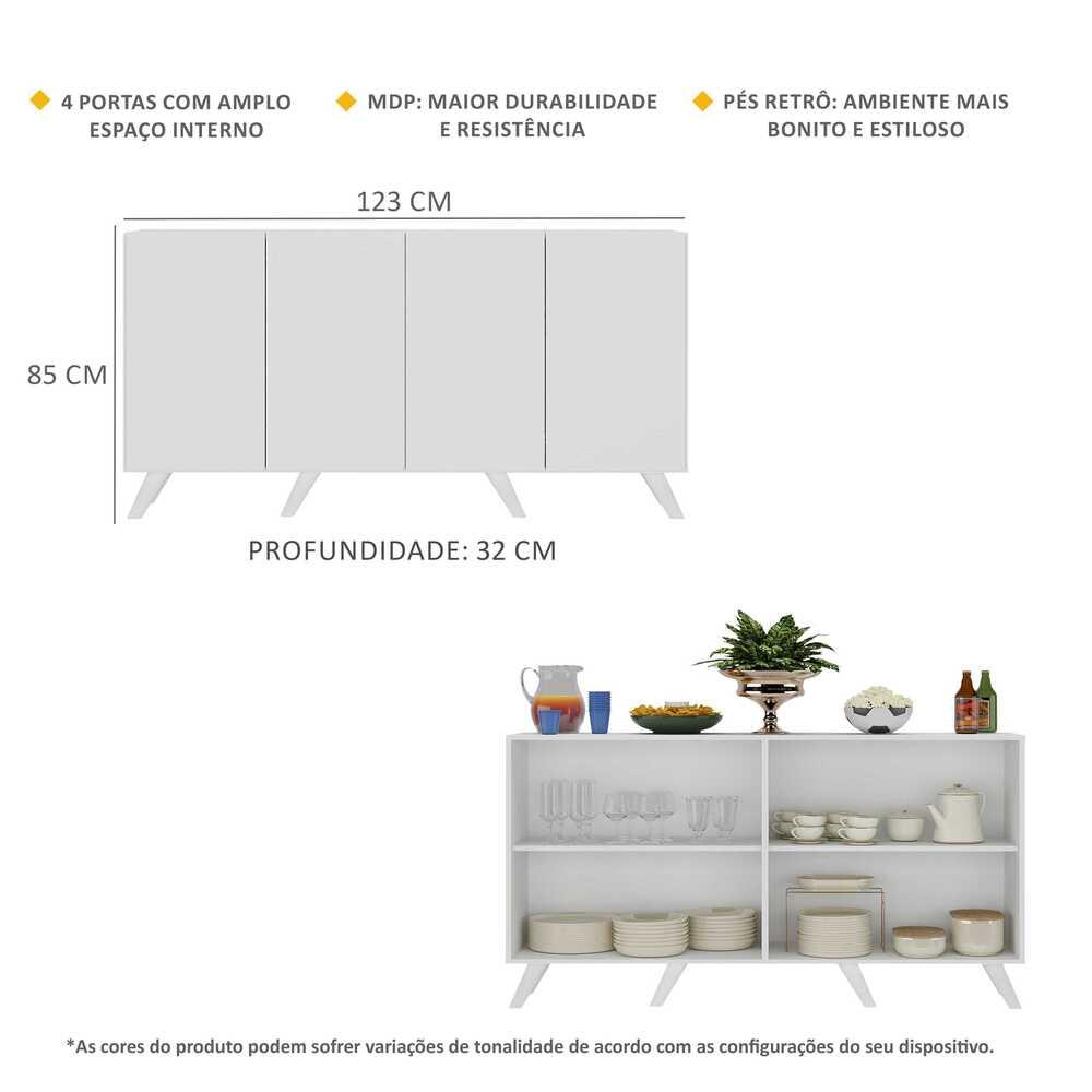 Aparador Buffet 4 Portas Retrô Alemanha Multimóveis BR3556 Branco