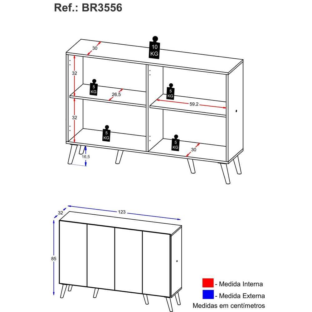 Aparador Buffet 4 Portas Retrô Alemanha Multimóveis BR3556 Branco