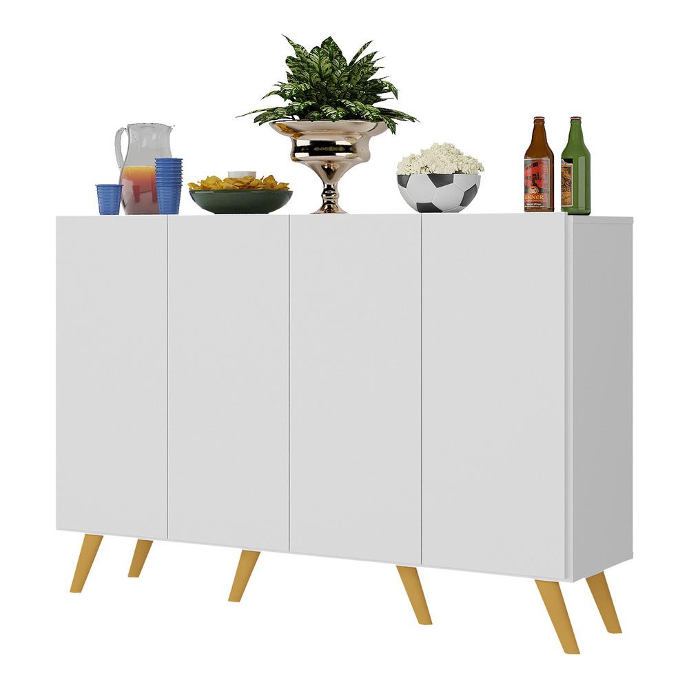 Aparador Buffet 4 Portas Retrô Alemanha Multimóveis BR3556 Branco/Natural