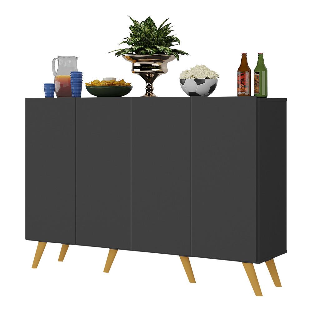 Aparador Buffet 4 Portas Retrô Alemanha Multimóveis BR3556 Preto/Natural