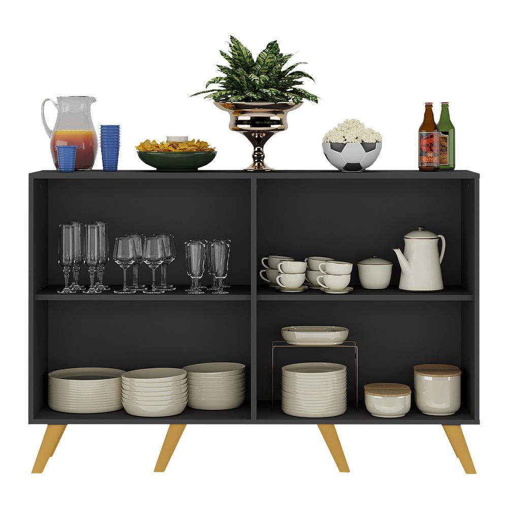 Aparador Buffet 4 Portas Retrô Alemanha Multimóveis BR3556 Preto/Natural
