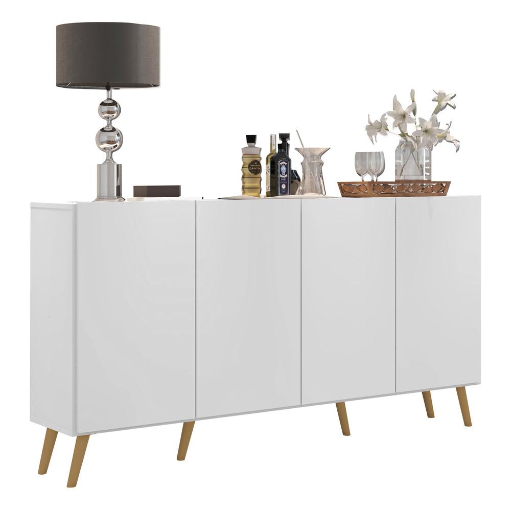 Aparador Buffet 4 Portas Retrô Veneza Multimóveis V3556 Branco/Natural