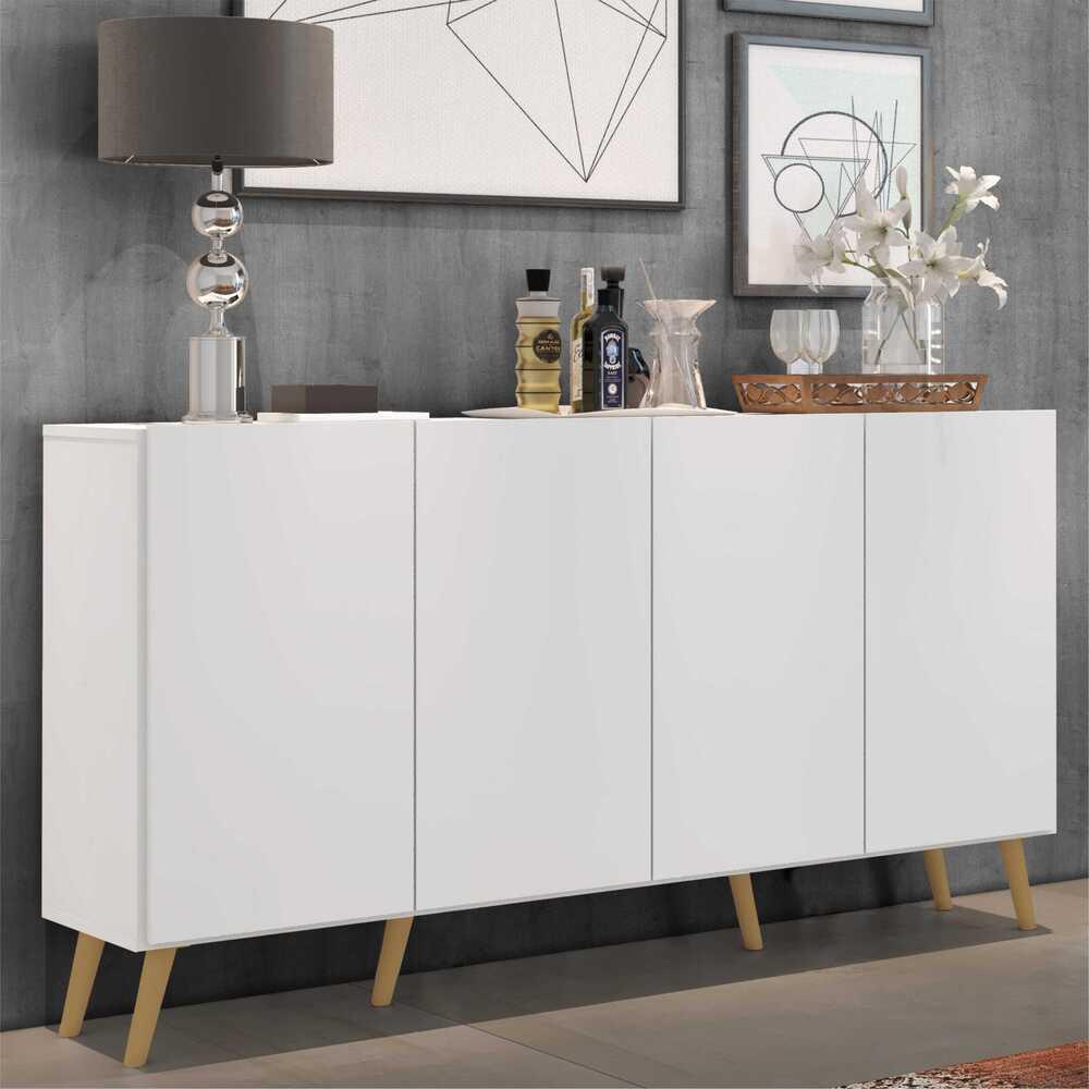 Aparador Buffet 4 Portas Retrô Veneza Multimóveis V3556 Branco/Natural