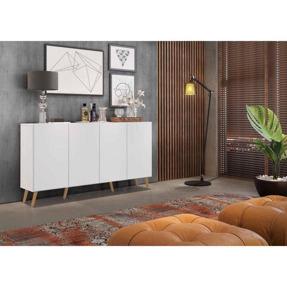 Aparador Buffet 4 Portas Retrô Veneza Multimóveis V3556 Branco/Natural