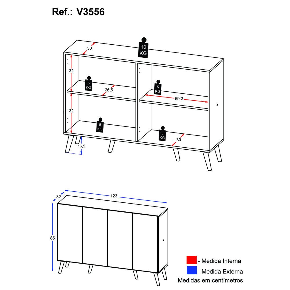 Aparador Buffet 4 Portas Retrô Veneza Multimóveis V3556 Preto/Branco