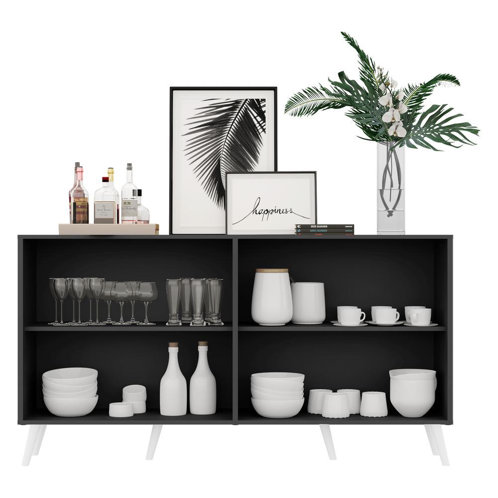 Aparador Buffet 4 Portas Retrô Veneza Multimóveis V3556 Preto/Branco