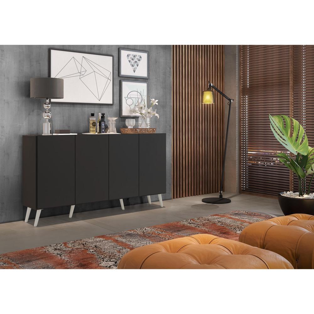 Aparador Buffet 4 Portas Retrô Veneza Multimóveis V3556 Preto/Branco