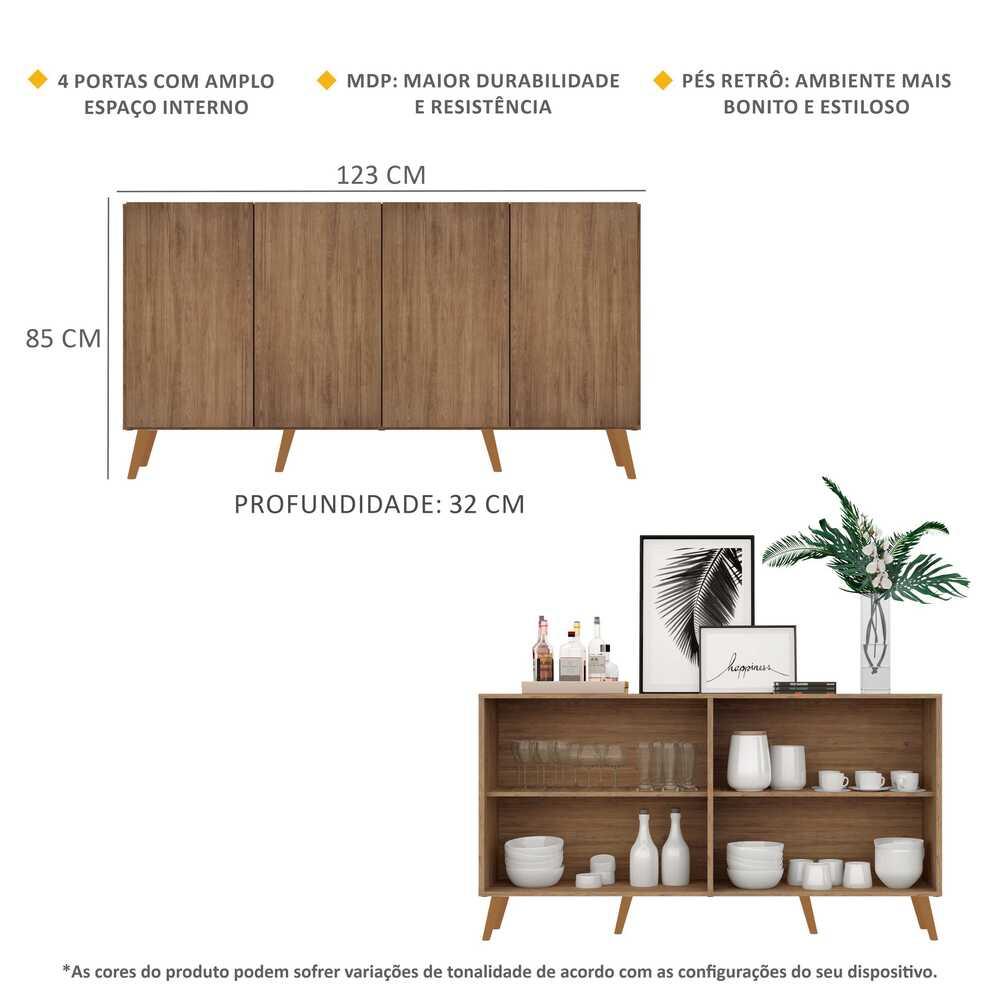 Aparador Buffet 4 Portas Retrô Veneza Multimóveis V3556 Rustic/Natural
