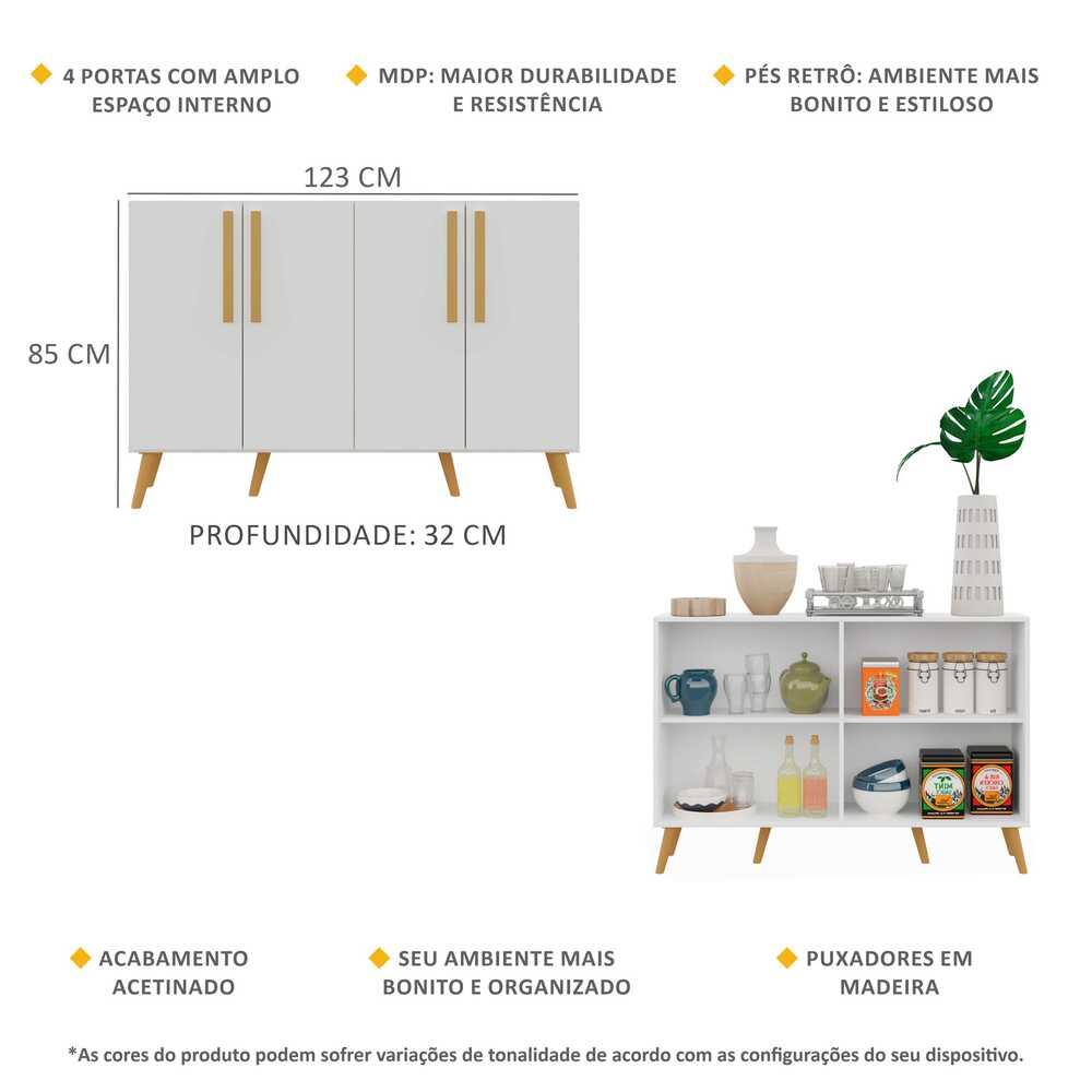 Aparador Buffet 4 Portas Retrô Viena Multimóveis V3606