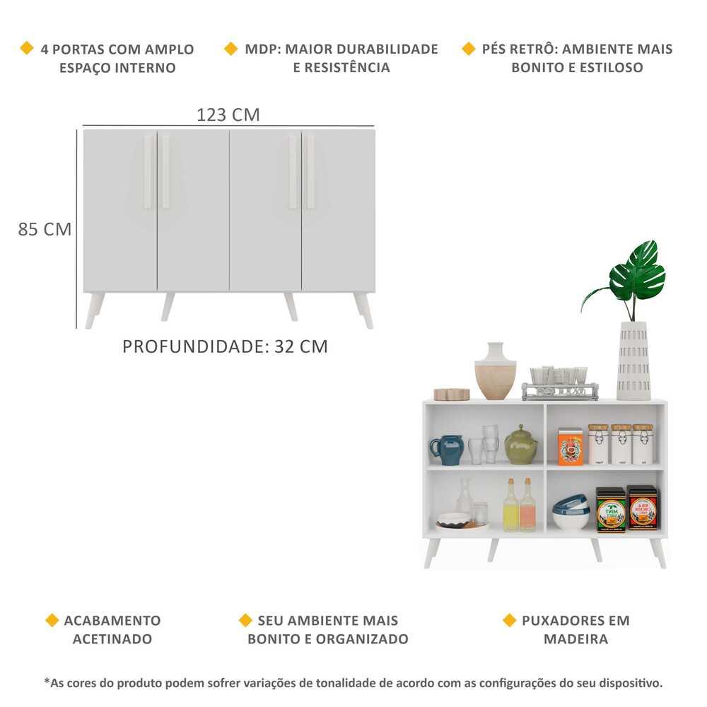 Aparador Buffet 4 Portas Retrô Viena Multimóveis V3606 Branco