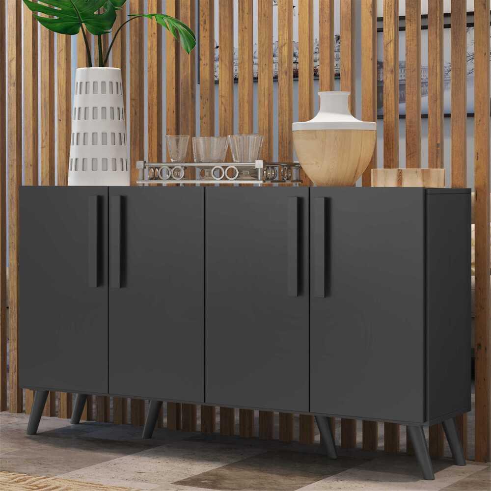 Aparador Buffet 4 Portas Retrô Viena Multimóveis V3606 Preto