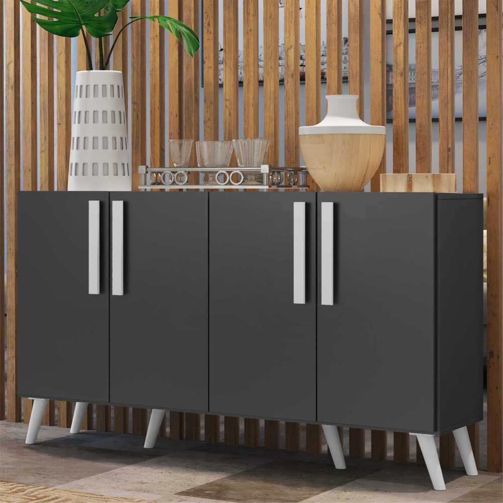 Aparador Buffet 4 Portas Retrô Viena Multimóveis V3606 Preto/Branco