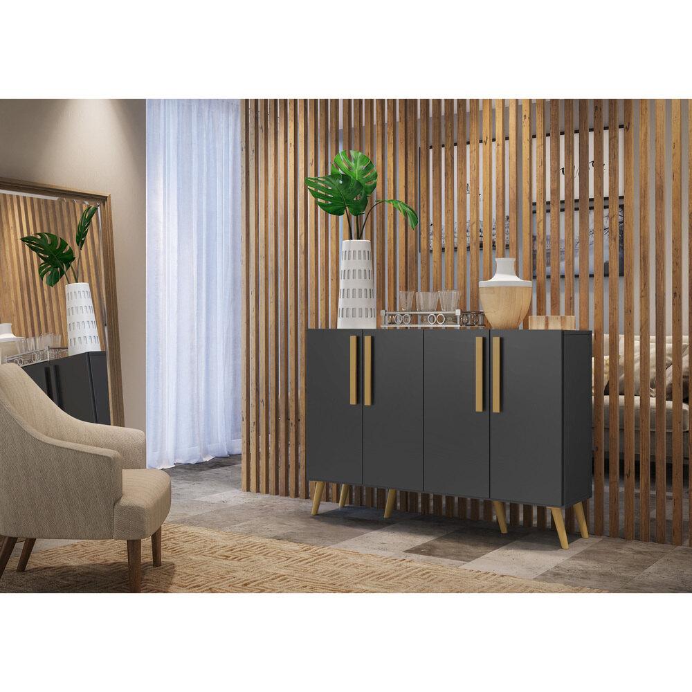 Aparador Buffet 4 Portas Retrô Viena Multimóveis V3606 Preto/Natural
