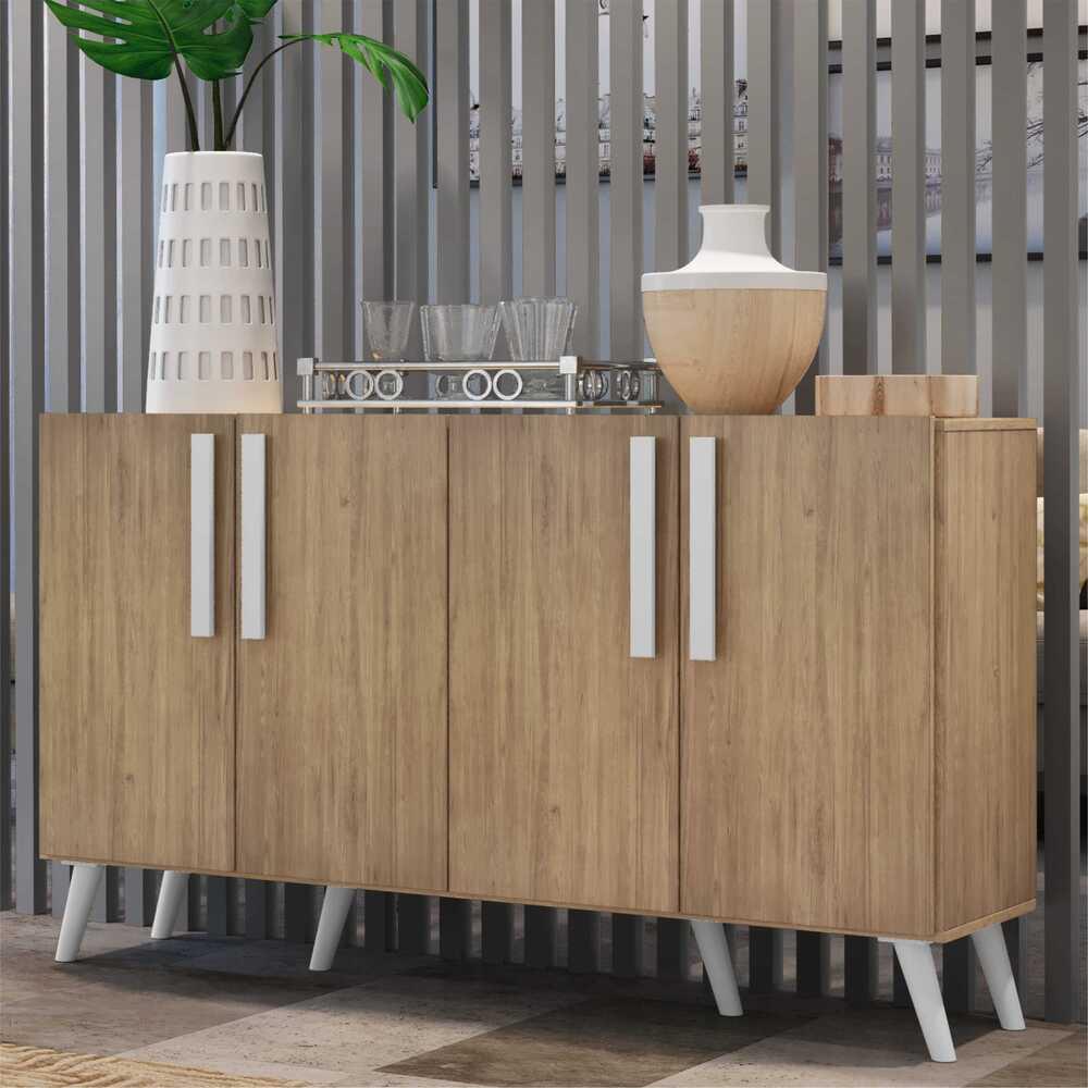 Aparador Buffet 4 Portas Retrô Viena Multimóveis V3606 Rustic/Branco