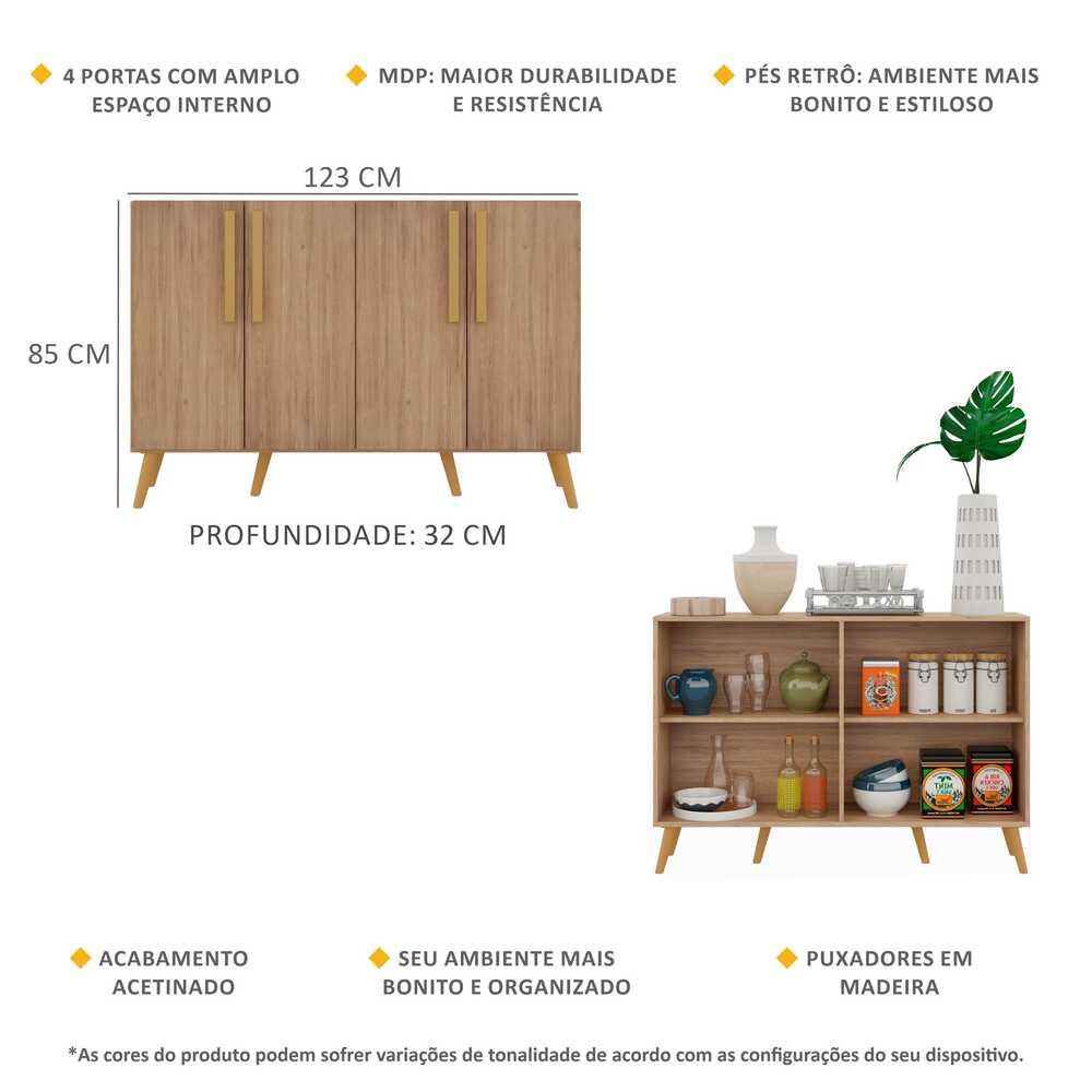 Aparador Buffet 4 Portas Retrô Viena Multimóveis V3606 Rustic/Natural