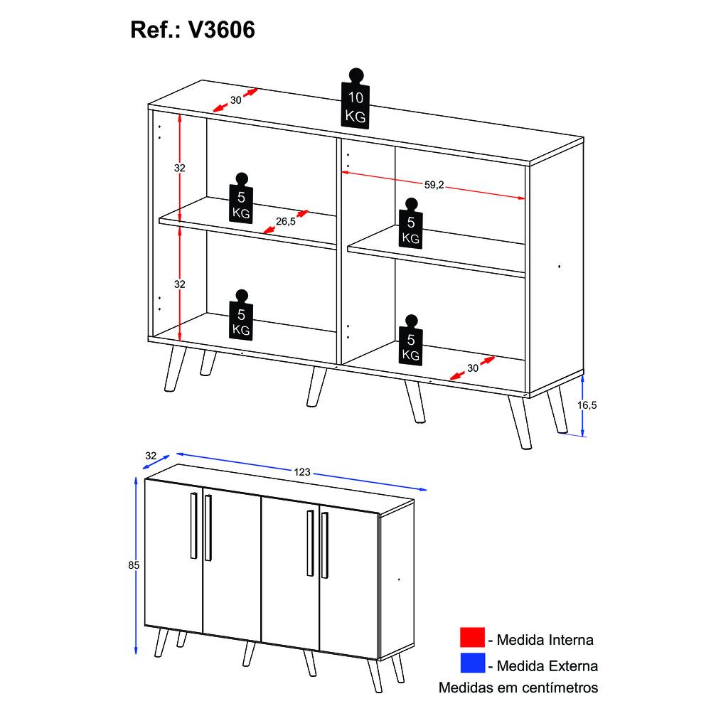 Aparador Buffet 4 Portas Retrô Viena Multimóveis V3606 Rustic/Preto