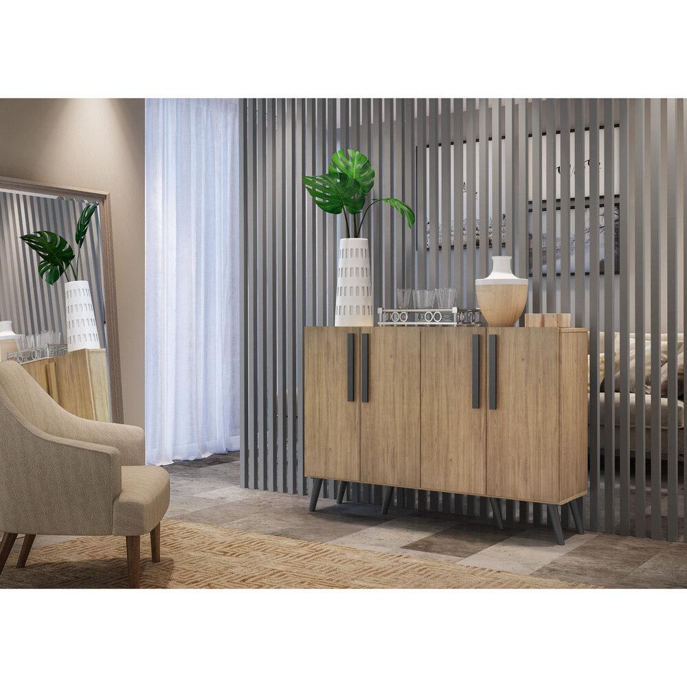 Aparador Buffet 4 Portas Retrô Viena Multimóveis V3606 Rustic/Preto