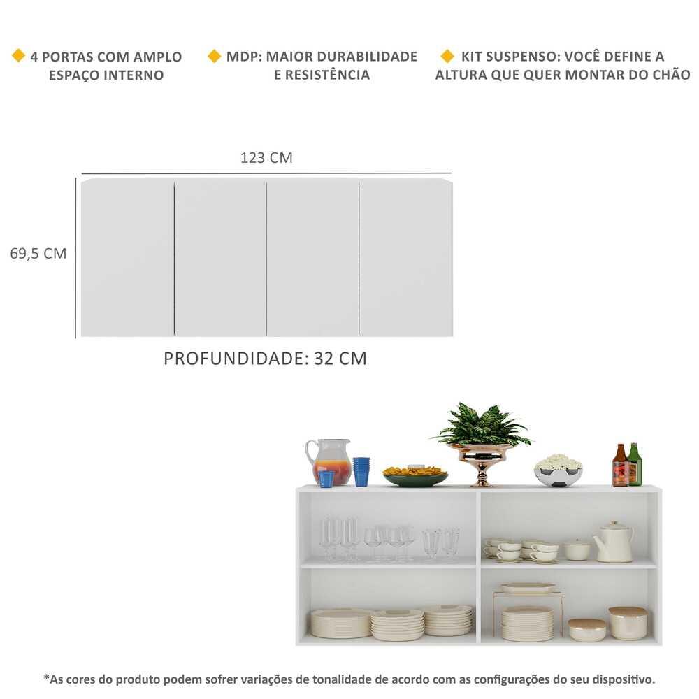 Aparador Buffet 4 Portas Suspenso Alemanha Multimóveis BR3594 Branco