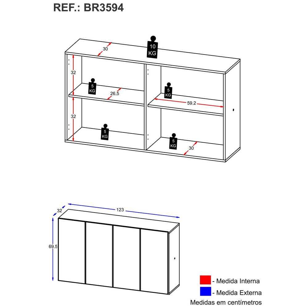 Aparador Buffet 4 Portas Suspenso Alemanha Multimóveis BR3594 Branco
