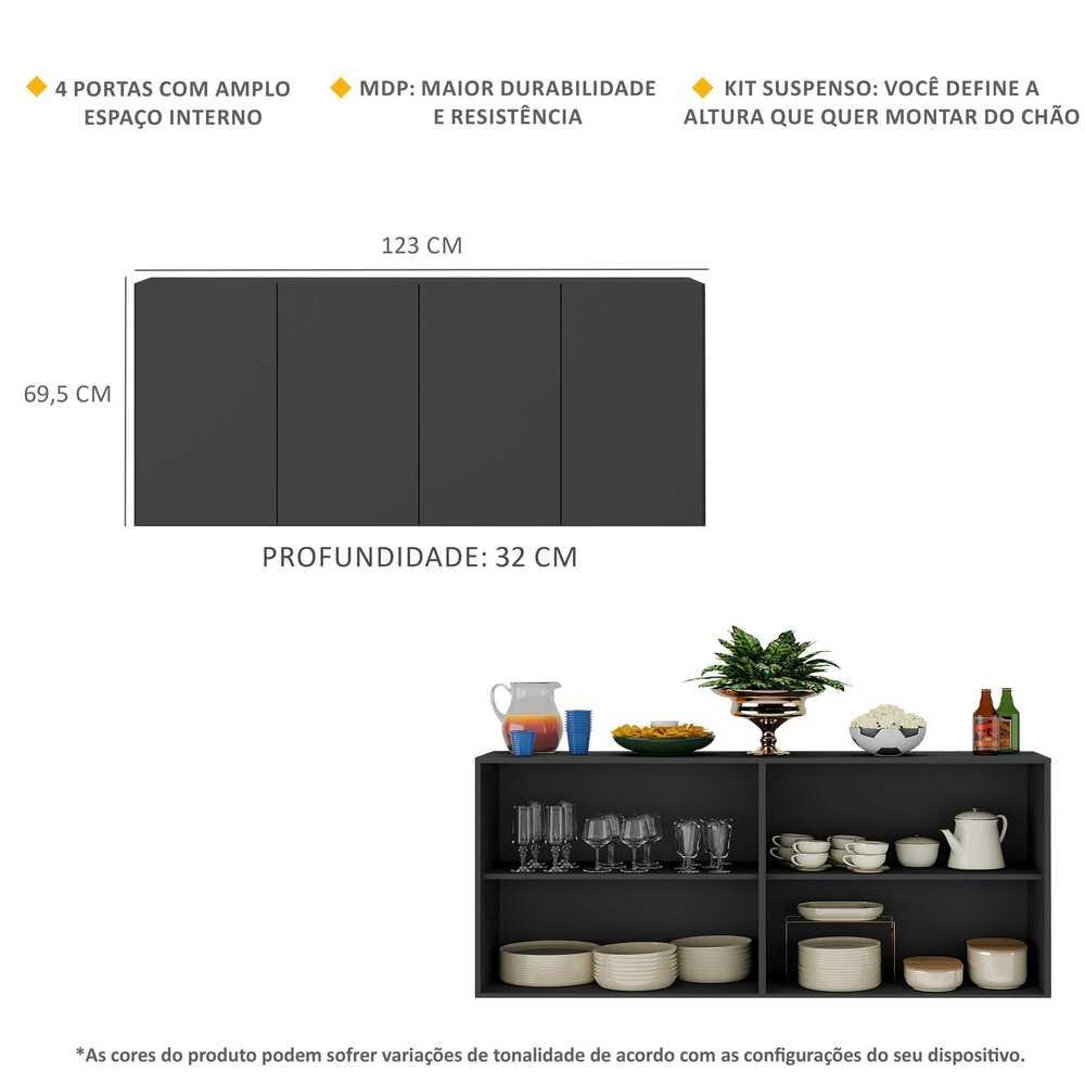 Aparador Buffet 4 Portas Suspenso Alemanha Multimóveis BR3594 Preto