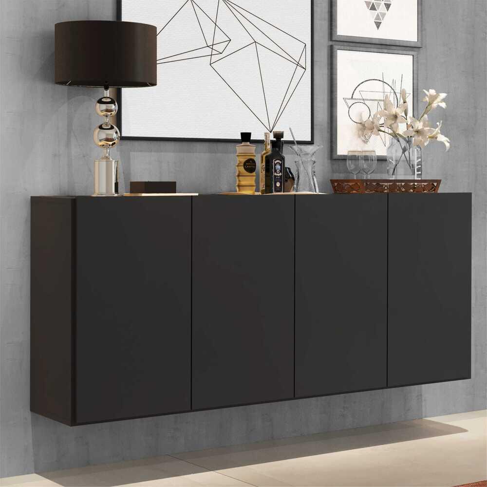 Aparador Buffet 4 Portas Suspenso Veneza Multimóveis V3594 Preto
