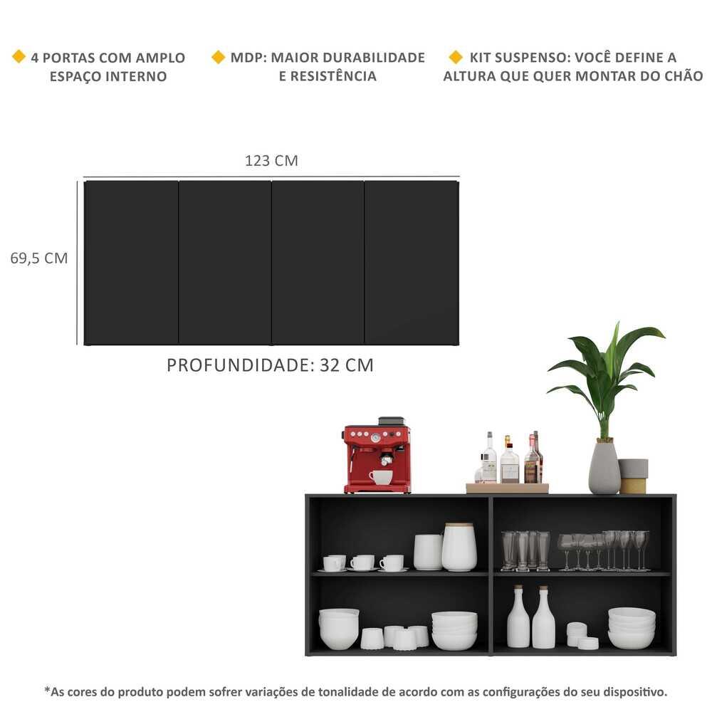 Aparador Buffet 4 Portas Suspenso Veneza Multimóveis V3594 Preto