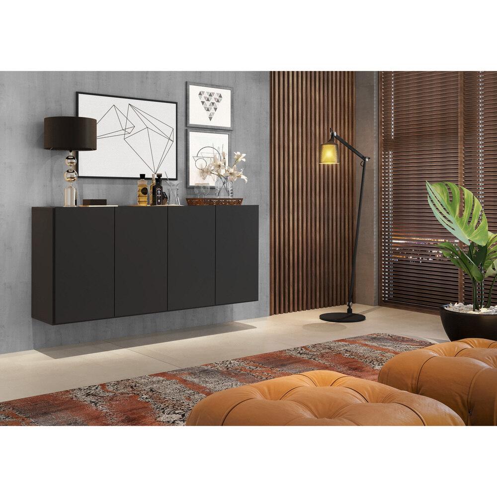 Aparador Buffet 4 Portas Suspenso Veneza Multimóveis V3594 Preto