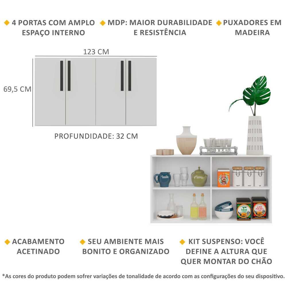 Aparador Buffet 4 Portas Suspenso Viena Multimóveis Branco/Preto