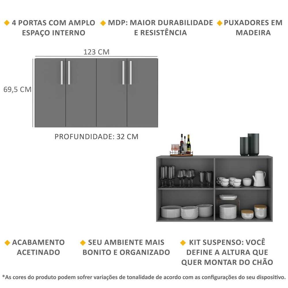 Aparador Buffet 4 Portas Suspenso Viena Multimóveis Grafite/Branco
