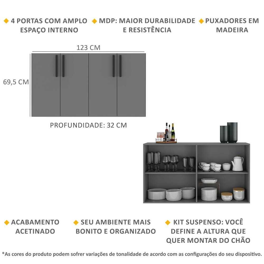 Aparador Buffet 4 Portas Suspenso Viena Multimóveis Grafite/Preto